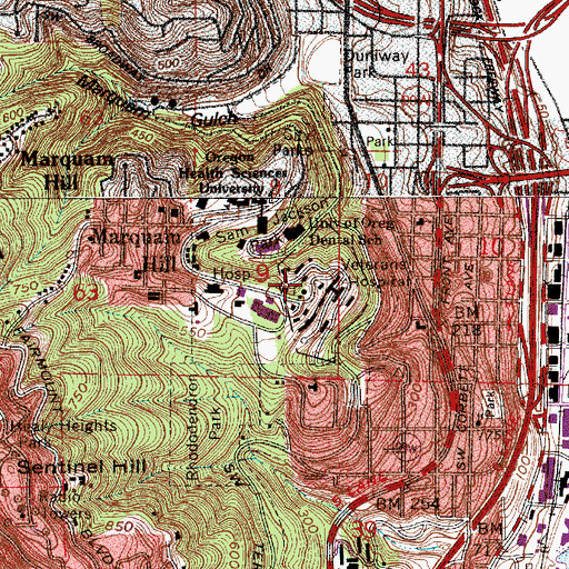 Topographic Map of Portland Veterans Affairs Medical Center, OR
