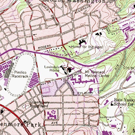 Topographic Map of Levindale Hebrew Geriatric Center and Hospital, MD