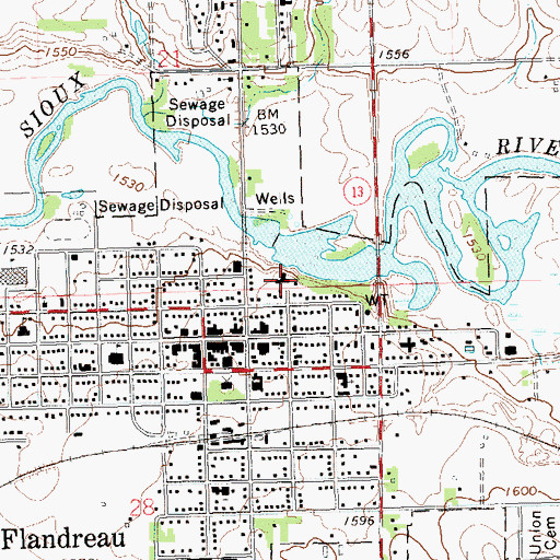 Topographic Map of Avera Flandreau Hospital, SD