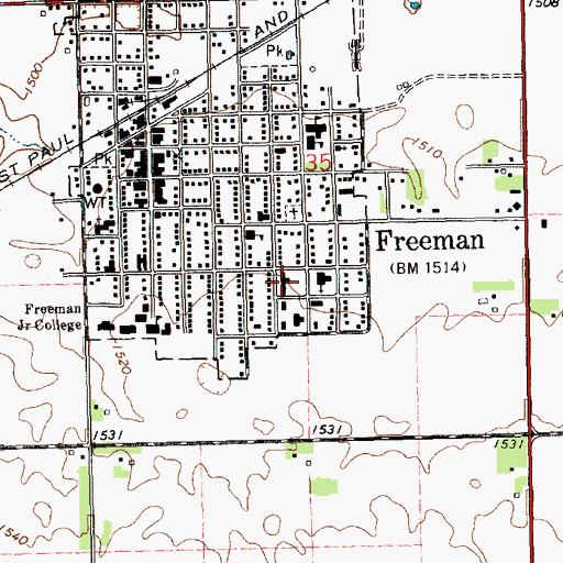 Topographic Map of Freeman Regional Health Services Hospital, SD