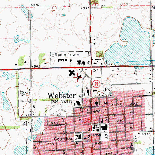Topographic Map of Sanford Hospital Webster, SD