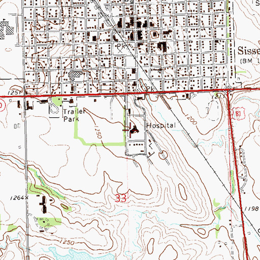 Topographic Map of Coteau des Prairies Hospital, SD