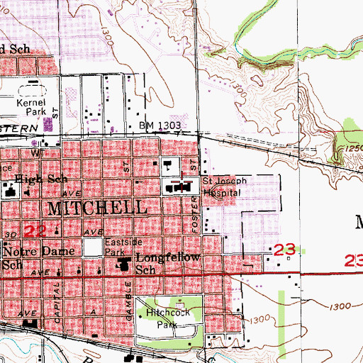 Topographic Map of Avera Queen of Peace Hospital, SD