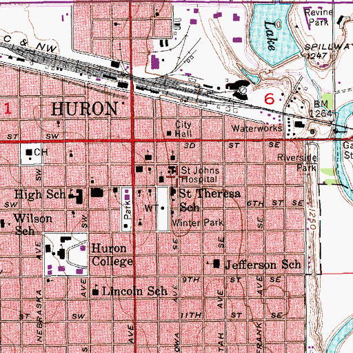 Topographic Map of Huron Regional Medical Center, SD