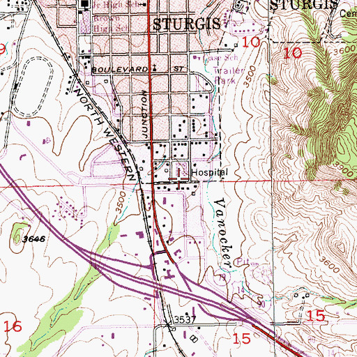 Topographic Map of Sturgis Regional Hospital, SD
