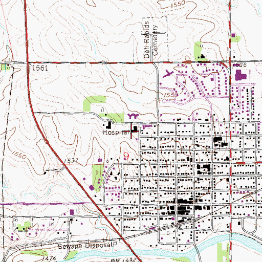 Topographic Map of Avera Dells Area Hospital, SD