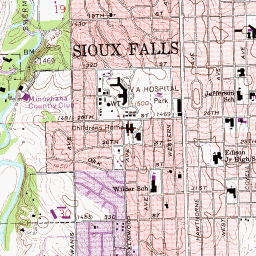 Topographic Map of LifeScape Hospital and School, SD