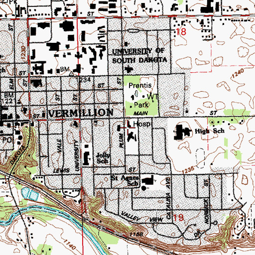 Topographic Map of Sanford Hospital Vermillion, SD