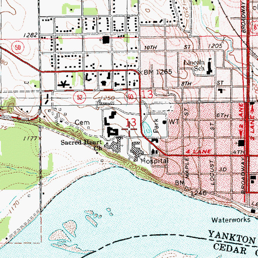 Topographic Map of Avera Sacred Heart Hospital, SD