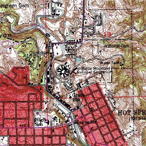 Topographic Map of Veterans Affairs Black Hills Health Care System Hot Springs Campus, SD