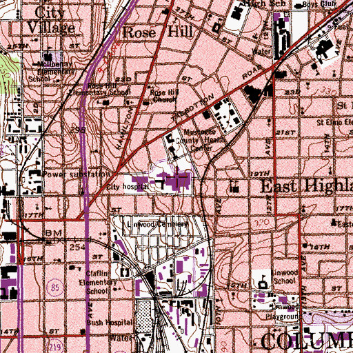 Topographic Map of Columbus Regional Health Midtown Medical Center, GA