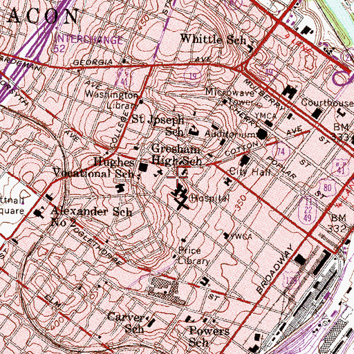 Topographic Map of Beverly Knight Olson Children's Hospital Navicent Health, GA