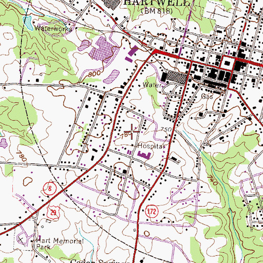 Topographic Map of Hartwell Health and Rehabilitation, GA
