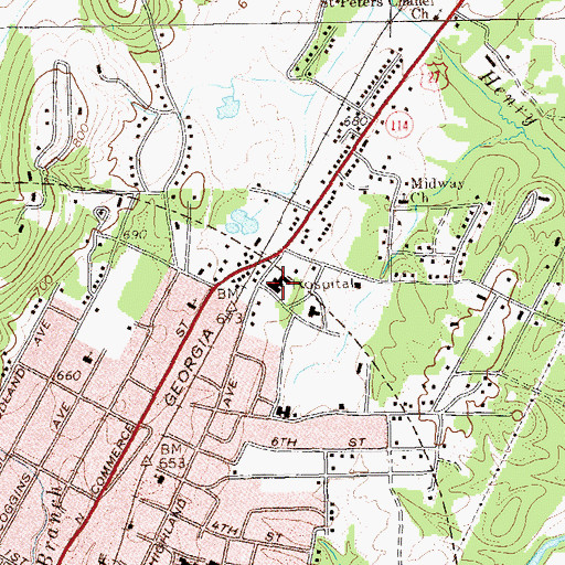 Topographic Map of Oakview Nursing and Rehabilitation Center, GA