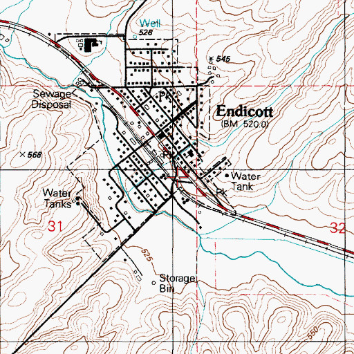 Topographic Map of Endicott - Saint John Elementary and Middle School, WA