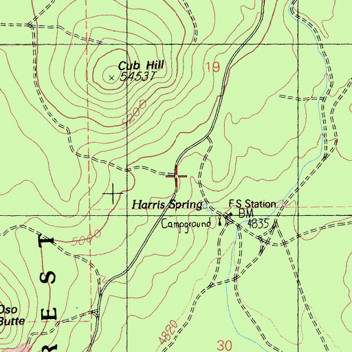 Topographic Map of Harris Spring, CA
