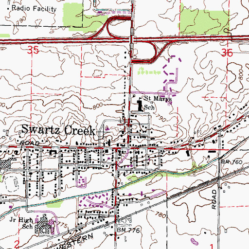 Topographic Map of Swartz Creek Cemetery, MI