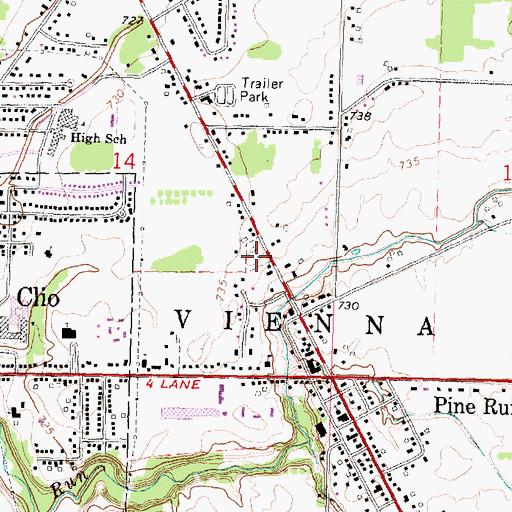 Topographic Map of Pine Run Cemetery, MI