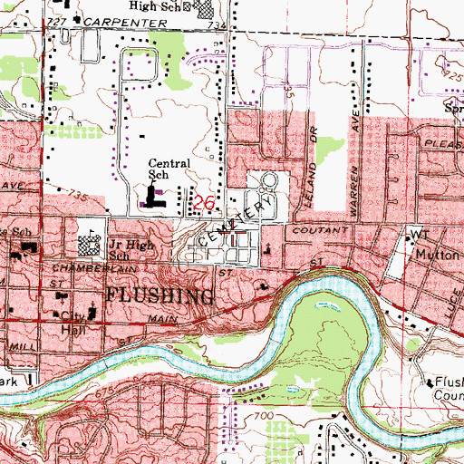 Topographic Map of Flushing Cemetery, MI