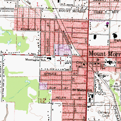 Topographic Map of Mount Morris Cemetery, MI