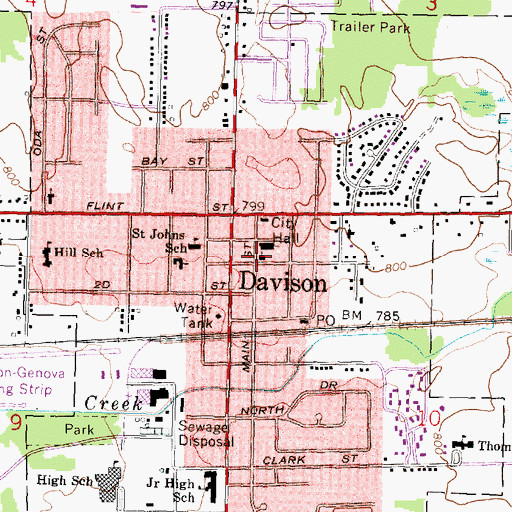 Topographic Map of Davison United Methodist Church, MI