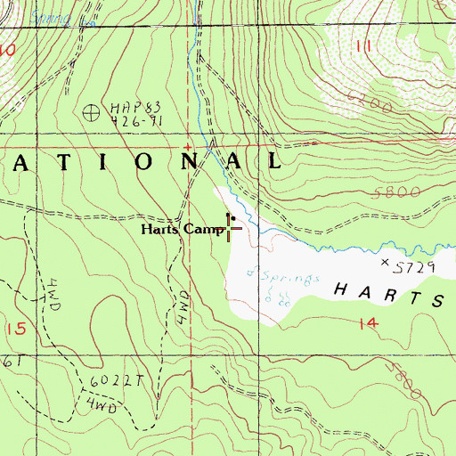 Topographic Map of Harts Camp, CA