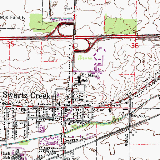 Topographic Map of Saint Mary's Church, MI