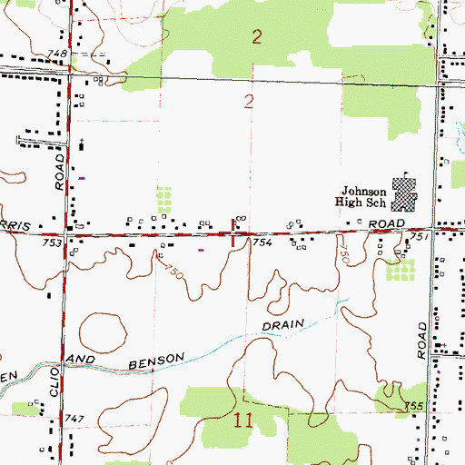 Topographic Map of Mount Morris Free Methodist Church, MI