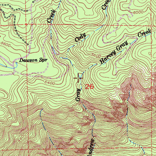 Topographic Map of Harvey Gray Creek, CA