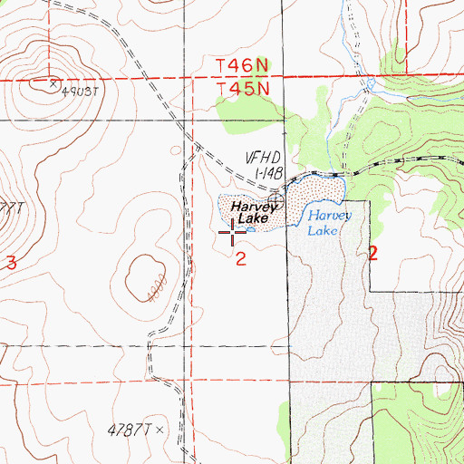 Topographic Map of Harvey Lake, CA