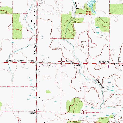 Topographic Map of O'dell Cemetery, MI