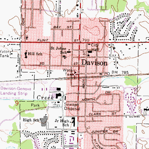 Topographic Map of Davison Station, MI