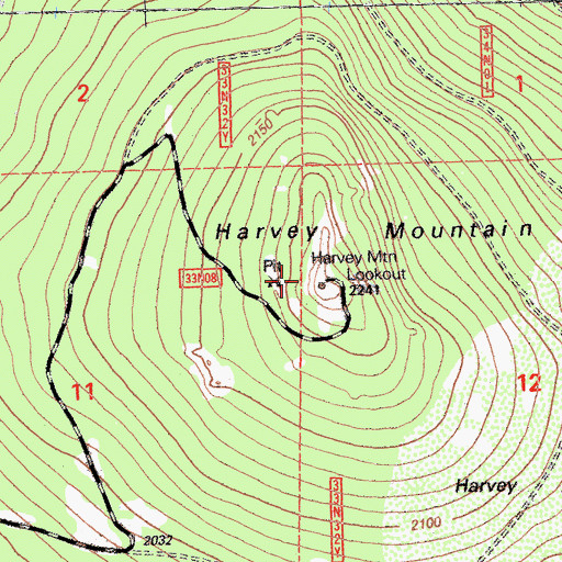 Topographic Map of Harvey Mountain, CA