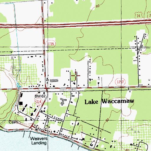 Topographic Map of First Baptist Church of Lake Waccamaw, NC
