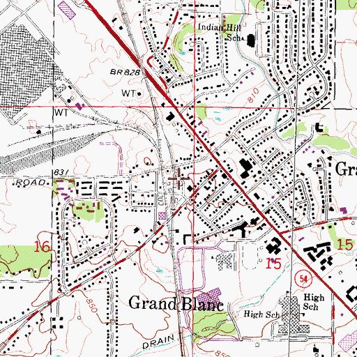 Topographic Map of Grand Blanc Post Office, MI
