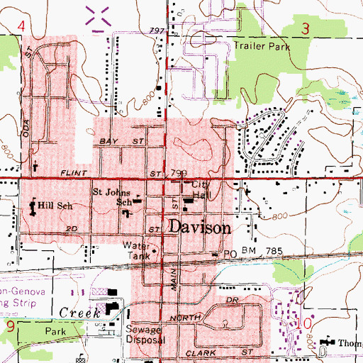 Topographic Map of Davison City Hall, MI