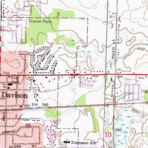 Topographic Map of Davison Post Office, MI