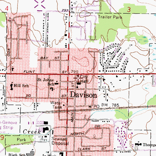 Topographic Map of Davison Police Department, MI