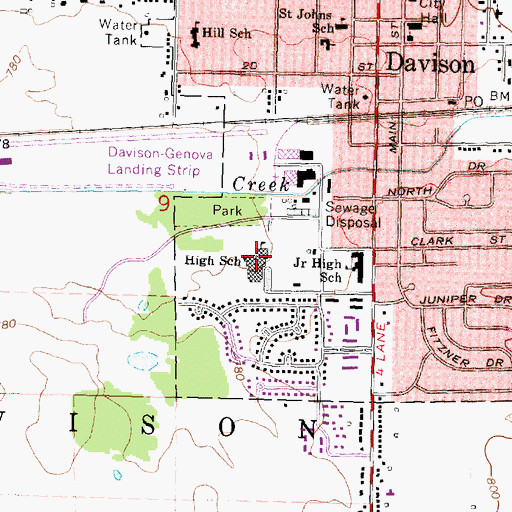 Topographic Map of Davison Middle School, MI