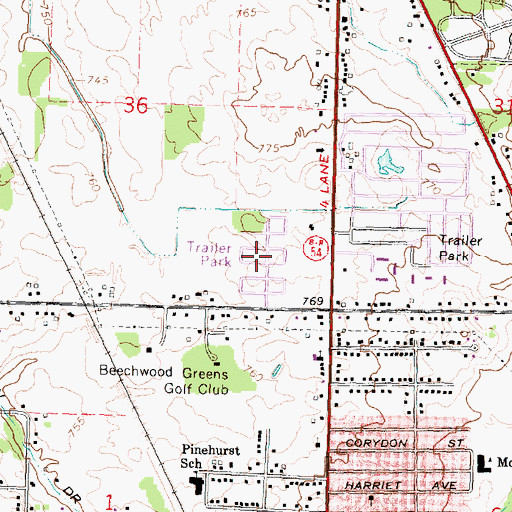 Topographic Map of South Creek Village Mobile Home Park, MI