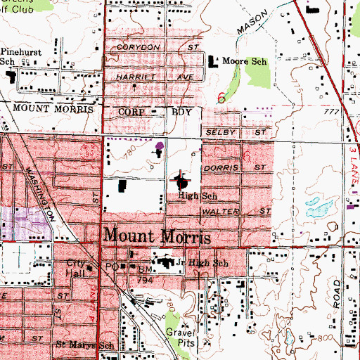 Topographic Map of Mount Morris Junior High School, MI