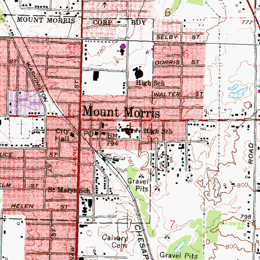 Topographic Map of Central Elementary School, MI