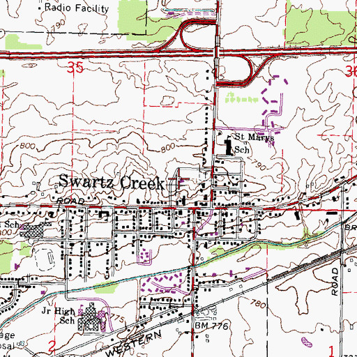 Topographic Map of Swartz Creek Post Office, MI