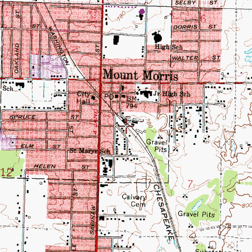 Topographic Map of Mount Morris Station, MI