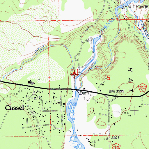 Topographic Map of Cassel Census Designated Place, CA
