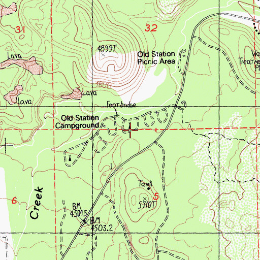 Topographic Map of Hat Creek Campground, CA