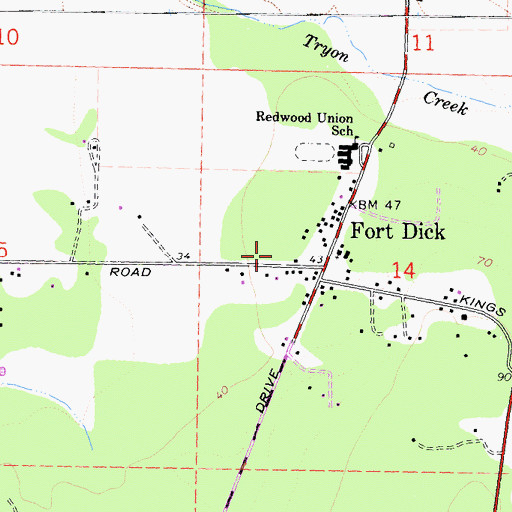 Topographic Map of Fort Dick Census Designated Place, CA