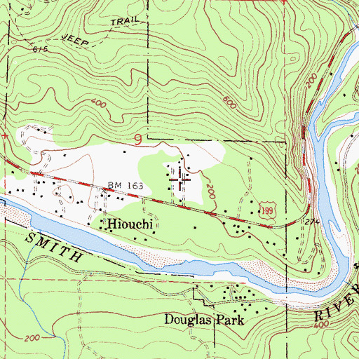 Topographic Map of Hiouchi Census Designated Place, CA