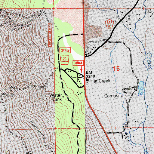 Topographic Map of Hat Creek Forest Service Station, CA