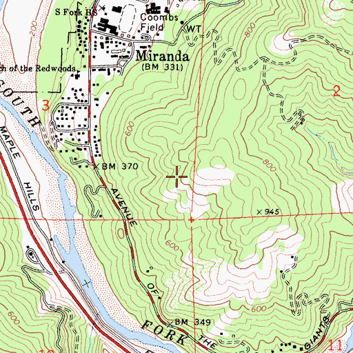 Topographic Map of Miranda Census Designated Place, CA